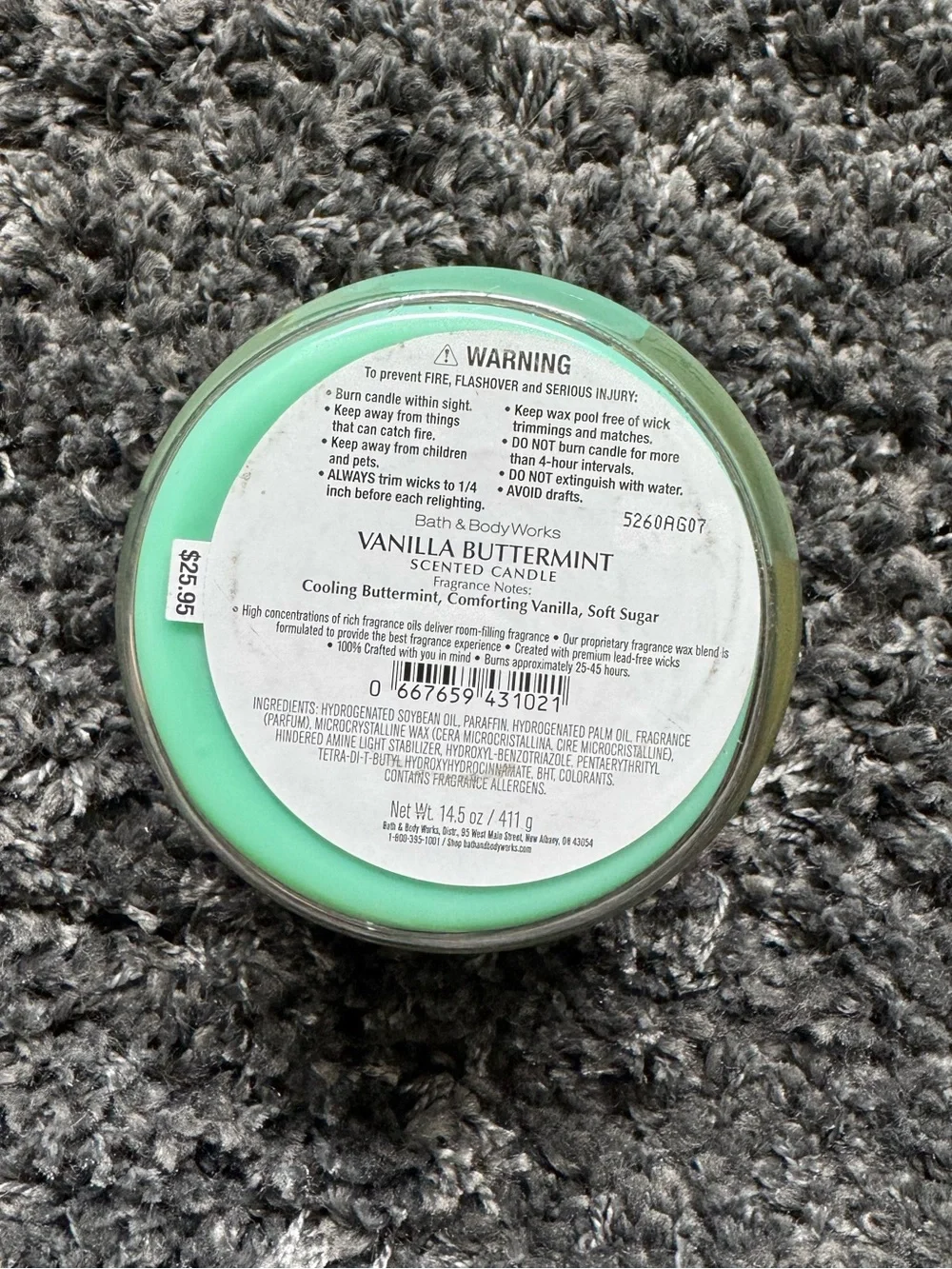 Bath & Body Works Vanilla Butter mint Candle - Picture 3 of 3